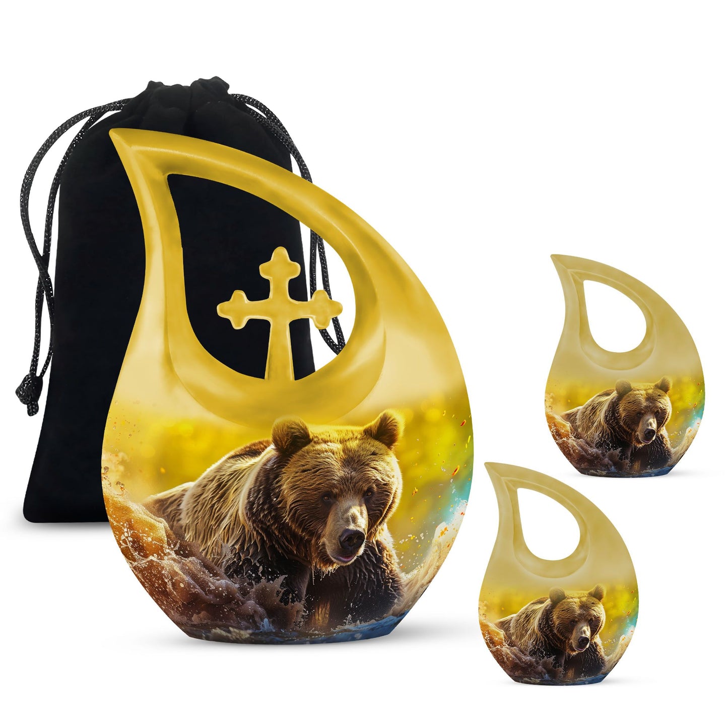 Affordable 10-inch bear themed cross drop memorial urn, 