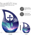 Northern Lights themed Cross Drop design urn