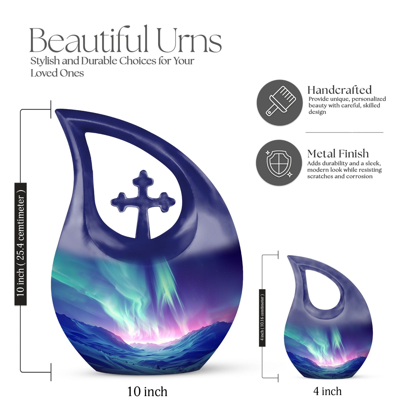 Northern Lights themed Cross Drop design urn