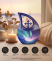 Northern Lights themed Cross Drop design urn