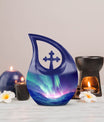 Northern Lights themed Cross Drop design urn