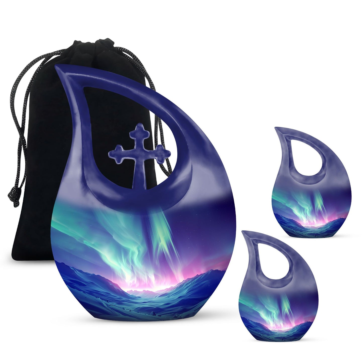 Northern Lights themed Cross Drop design urn