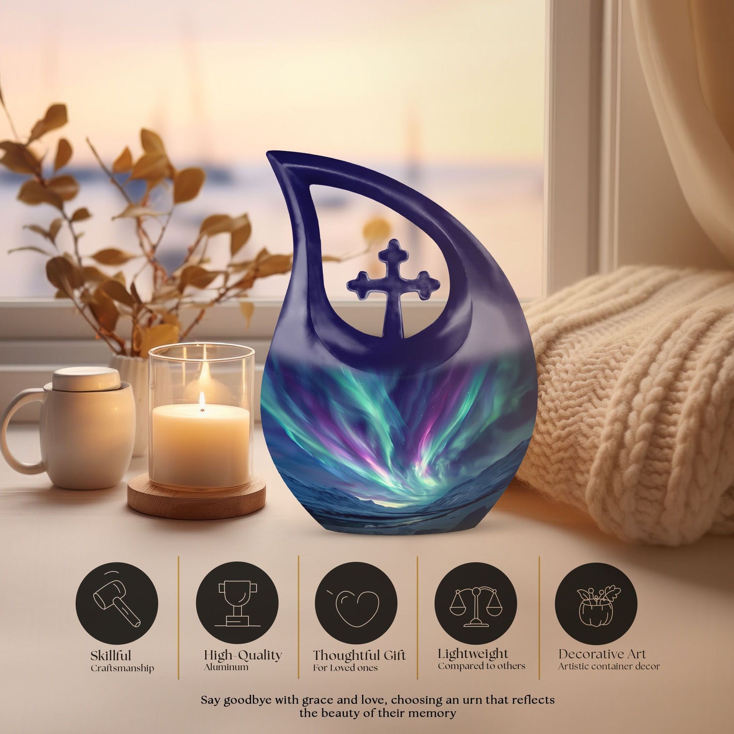 Northern Lights Cross Drop Mini Urn 