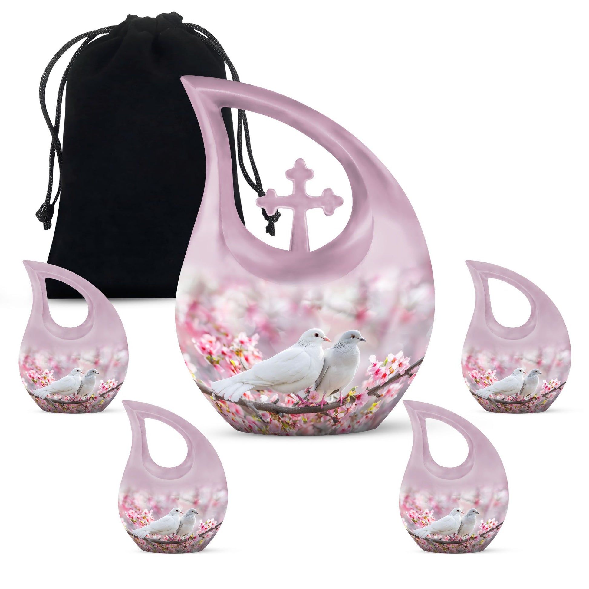 White Couple Dove Pink Urns For Loved Ones - Burial Urns For Couple