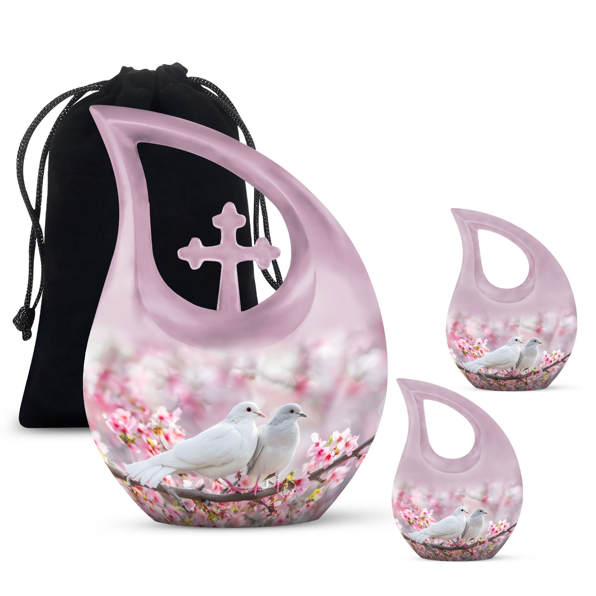 White Couple Dove Pink Urns For Loved Ones - Burial Urns For Couple