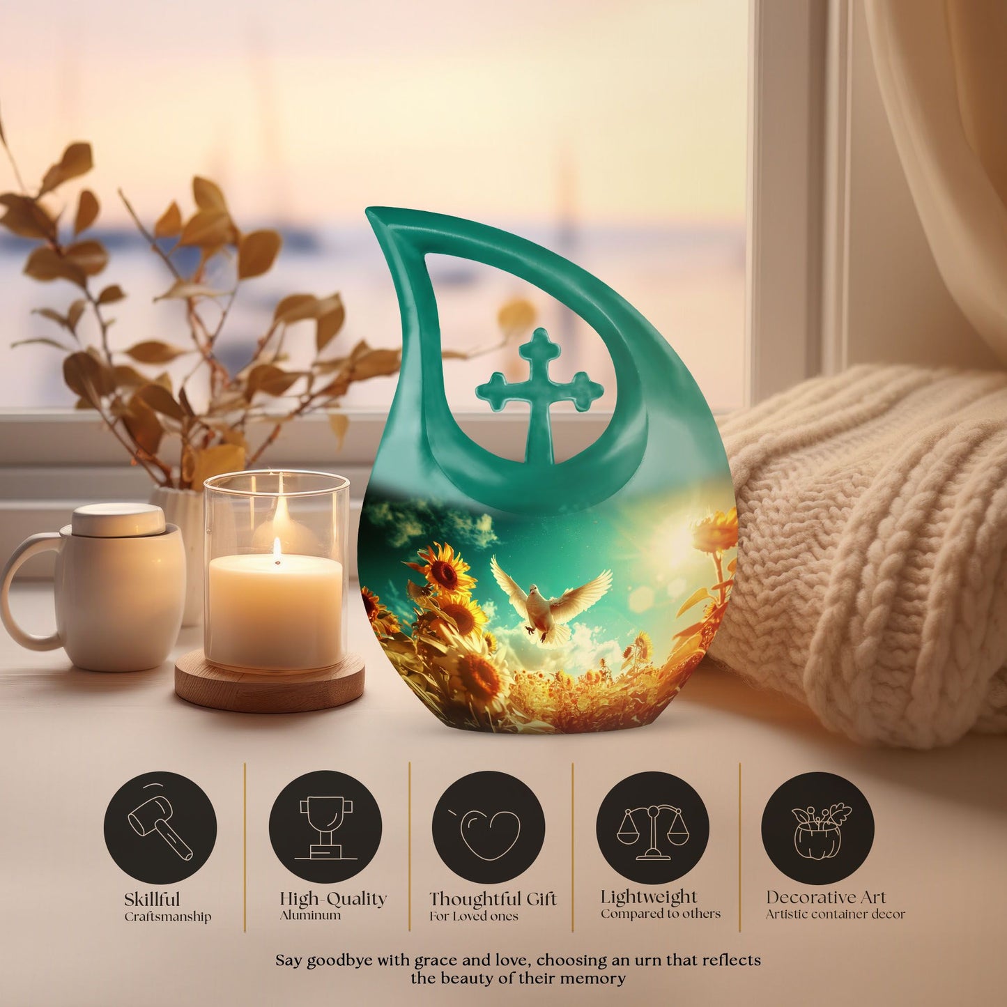 Dove Themed Aluminium Cremation Urn 
