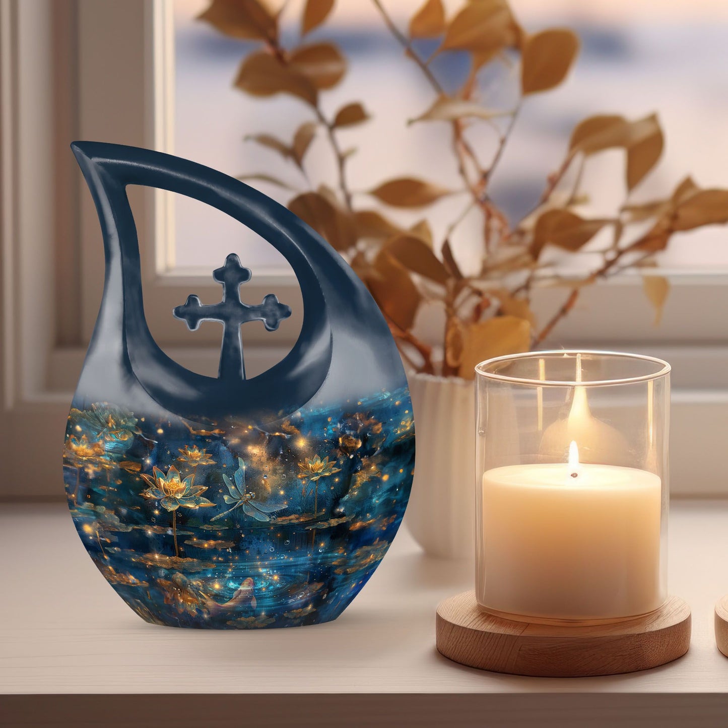 10-inch Dragonfly Cross Drop Urn