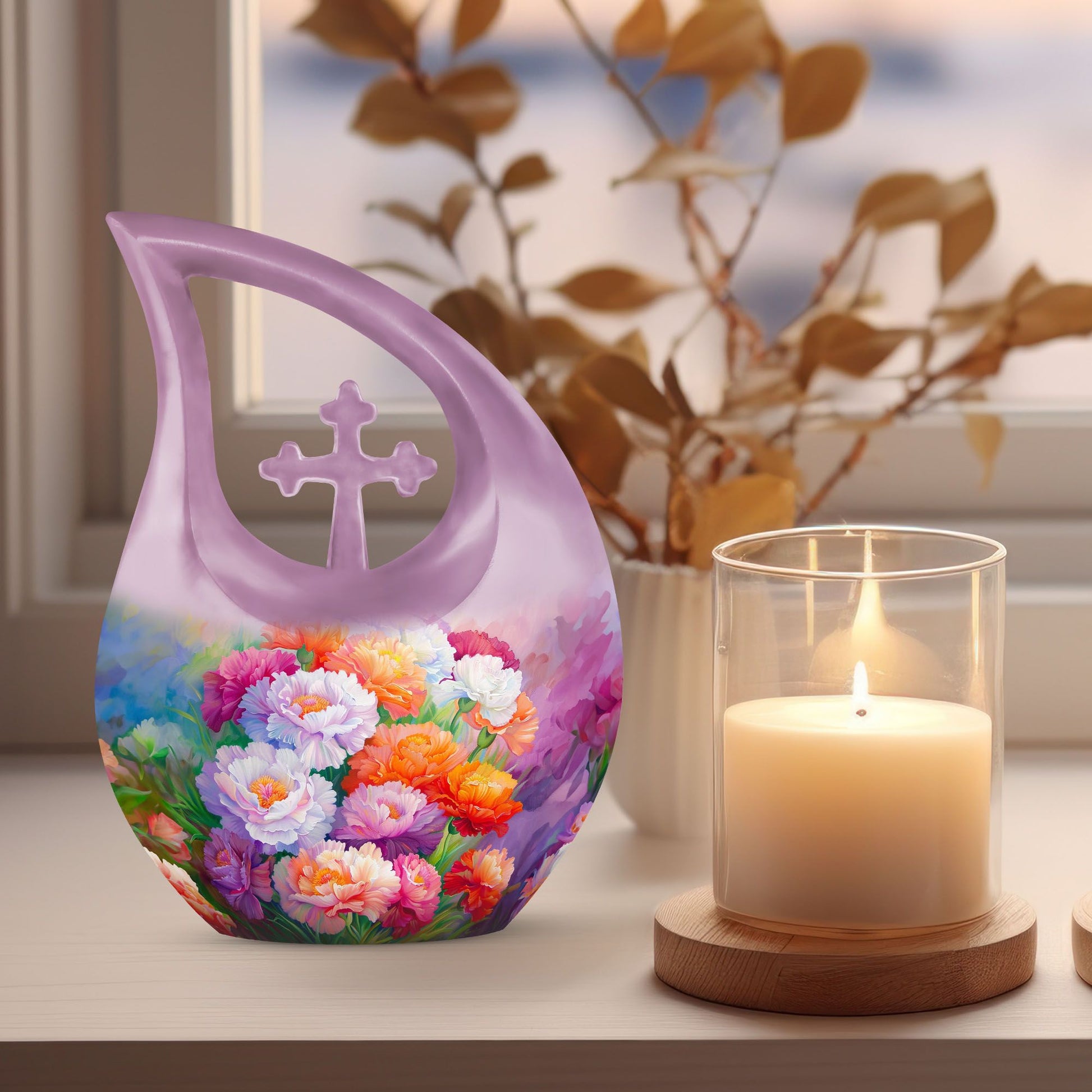 Flower Theme Cross Drop Urn