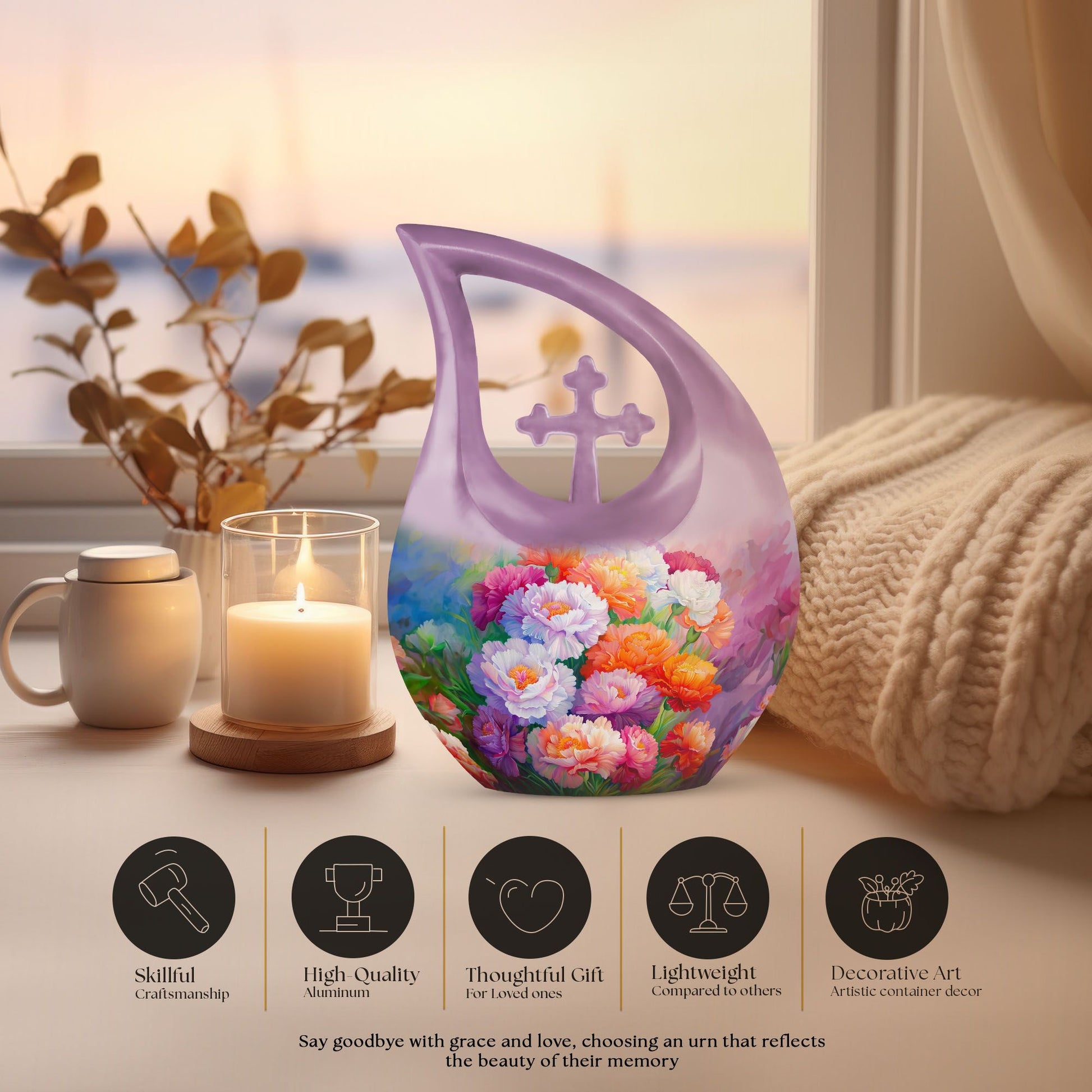 Flower Theme Cross Drop Urn