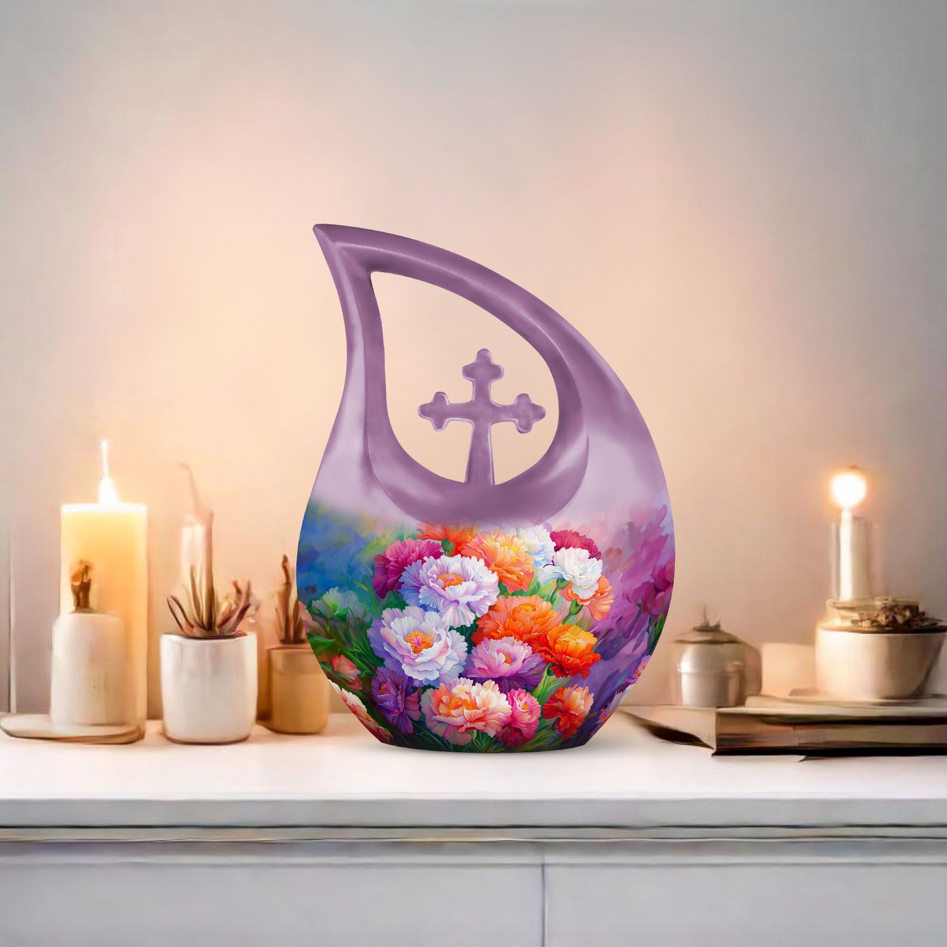 Flower Theme Cross Drop Urn