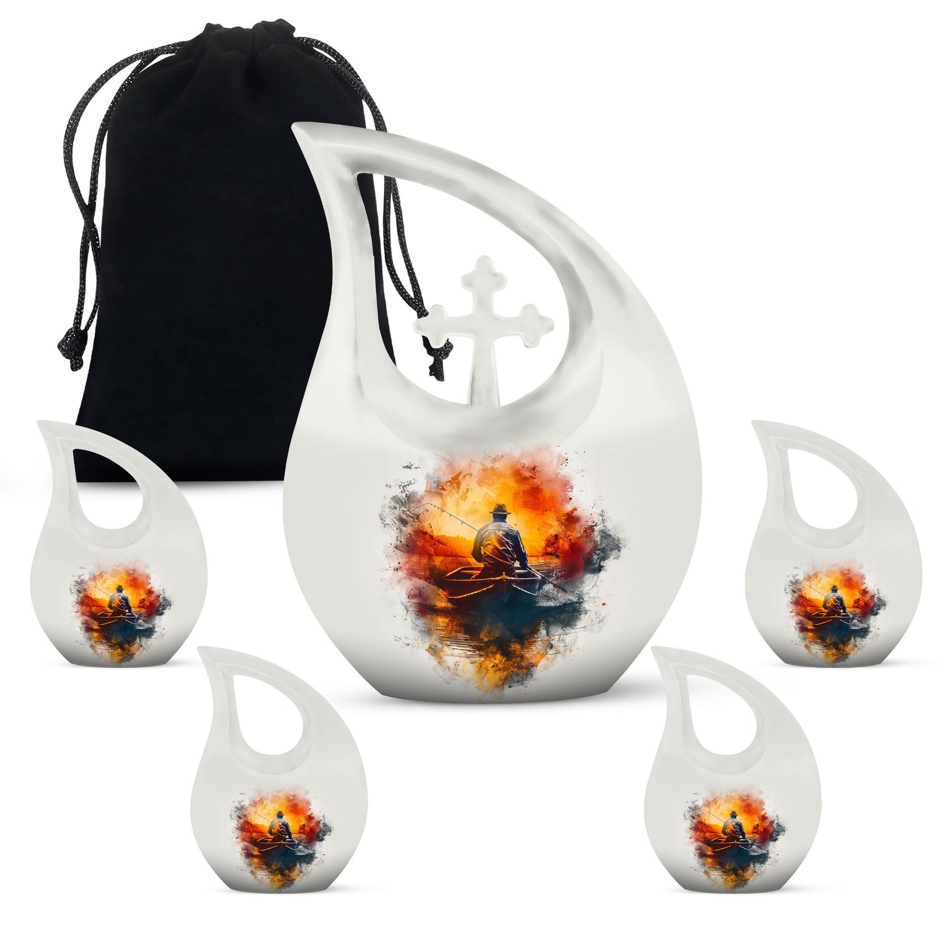 Father Fishing White Burial Urns For Ashes  - Cremation Urns Adults