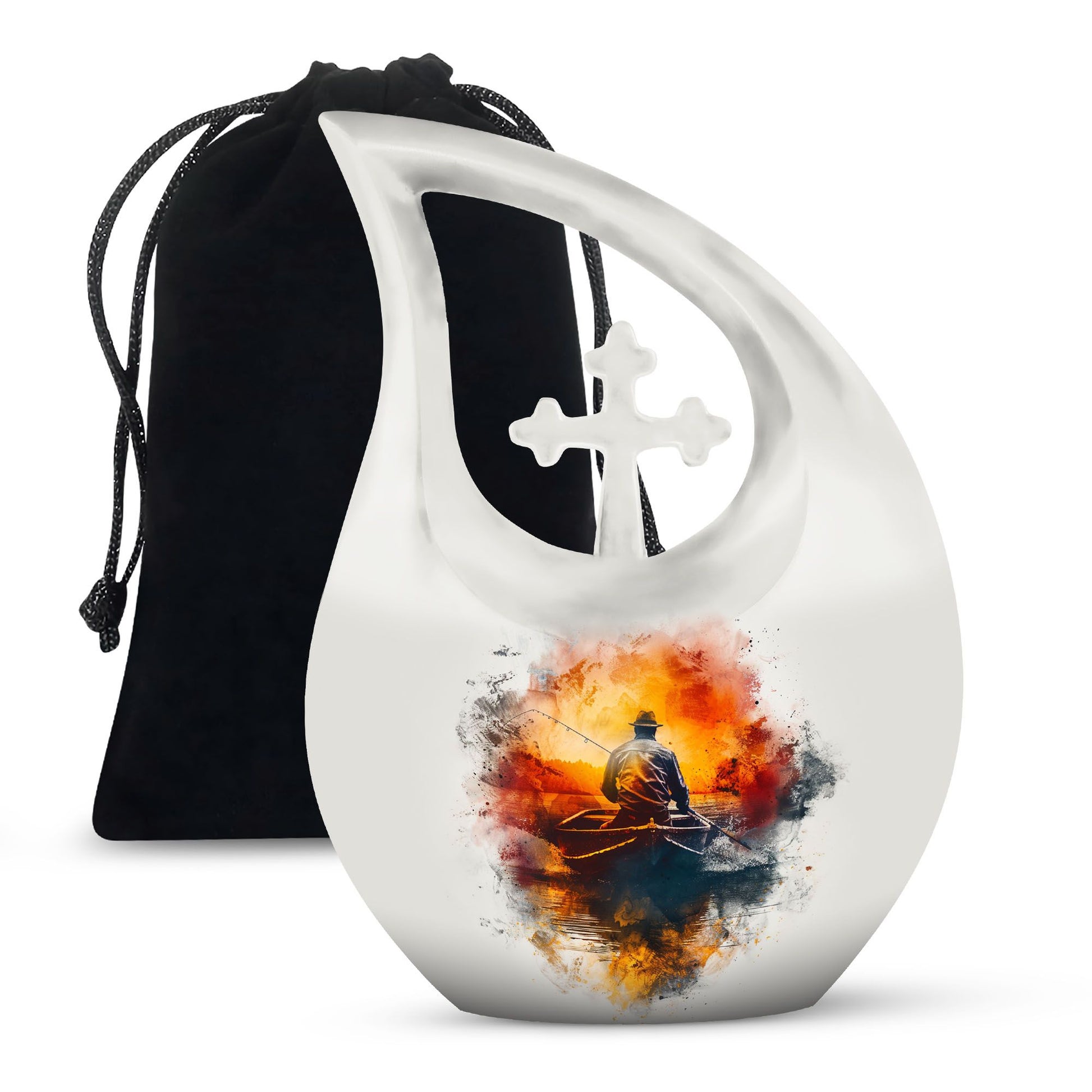 Father Fishing White Burial Urns For Ashes  - Cremation Urns Adults