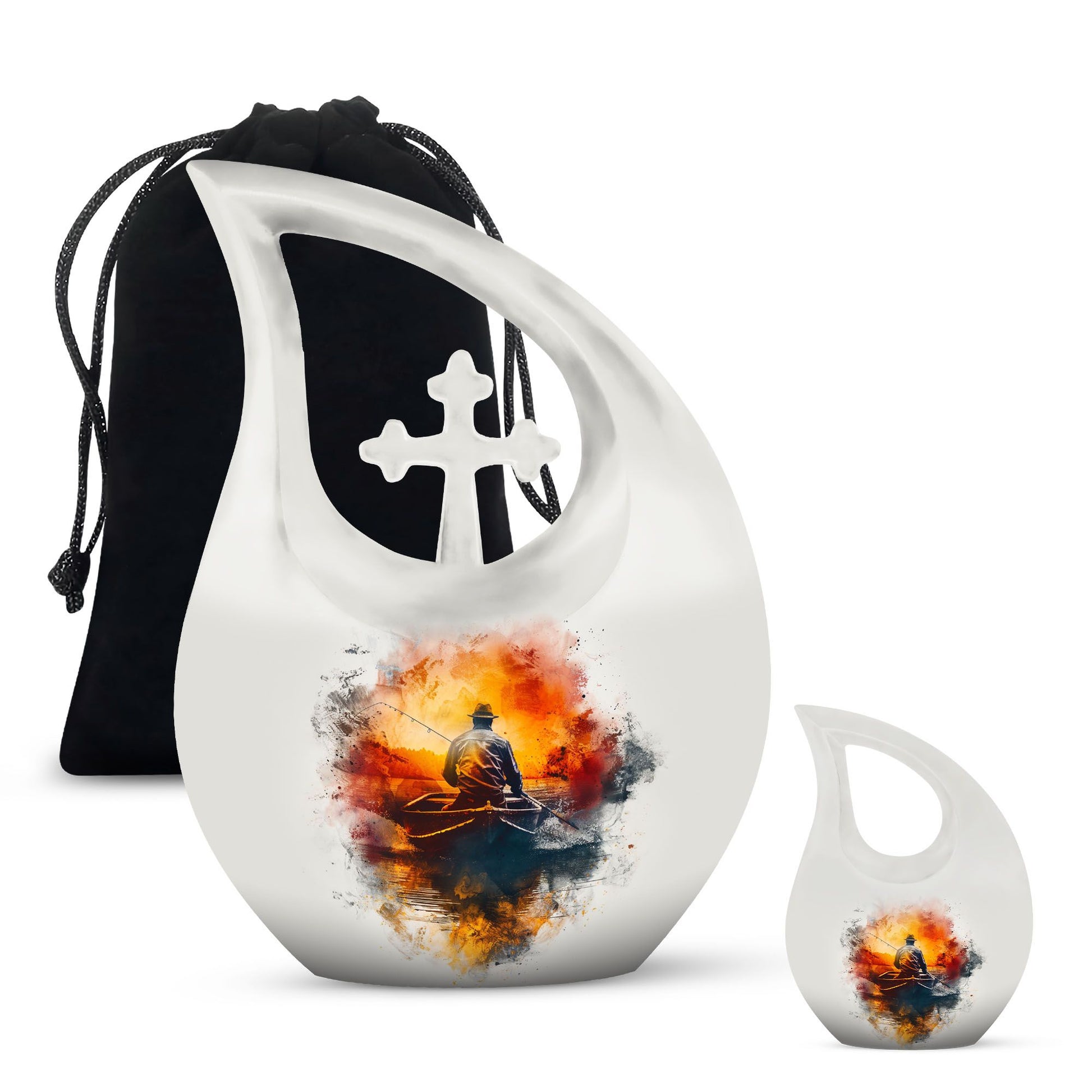 Father Fishing White Burial Urns For Ashes  - Cremation Urns Adults
