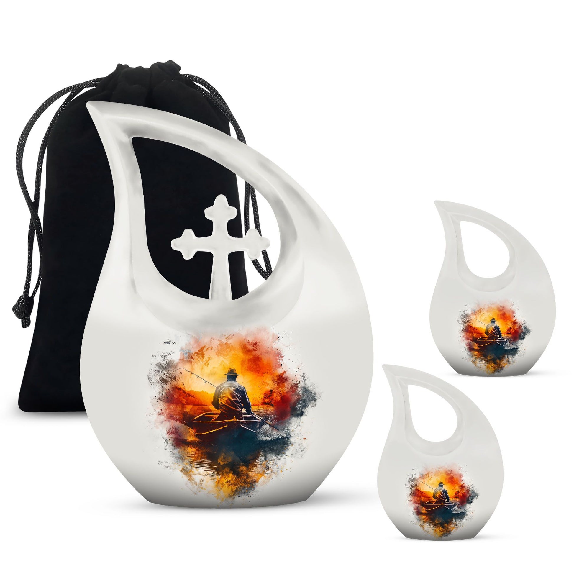 Father Fishing White Burial Urns For Ashes  - Cremation Urns Adults