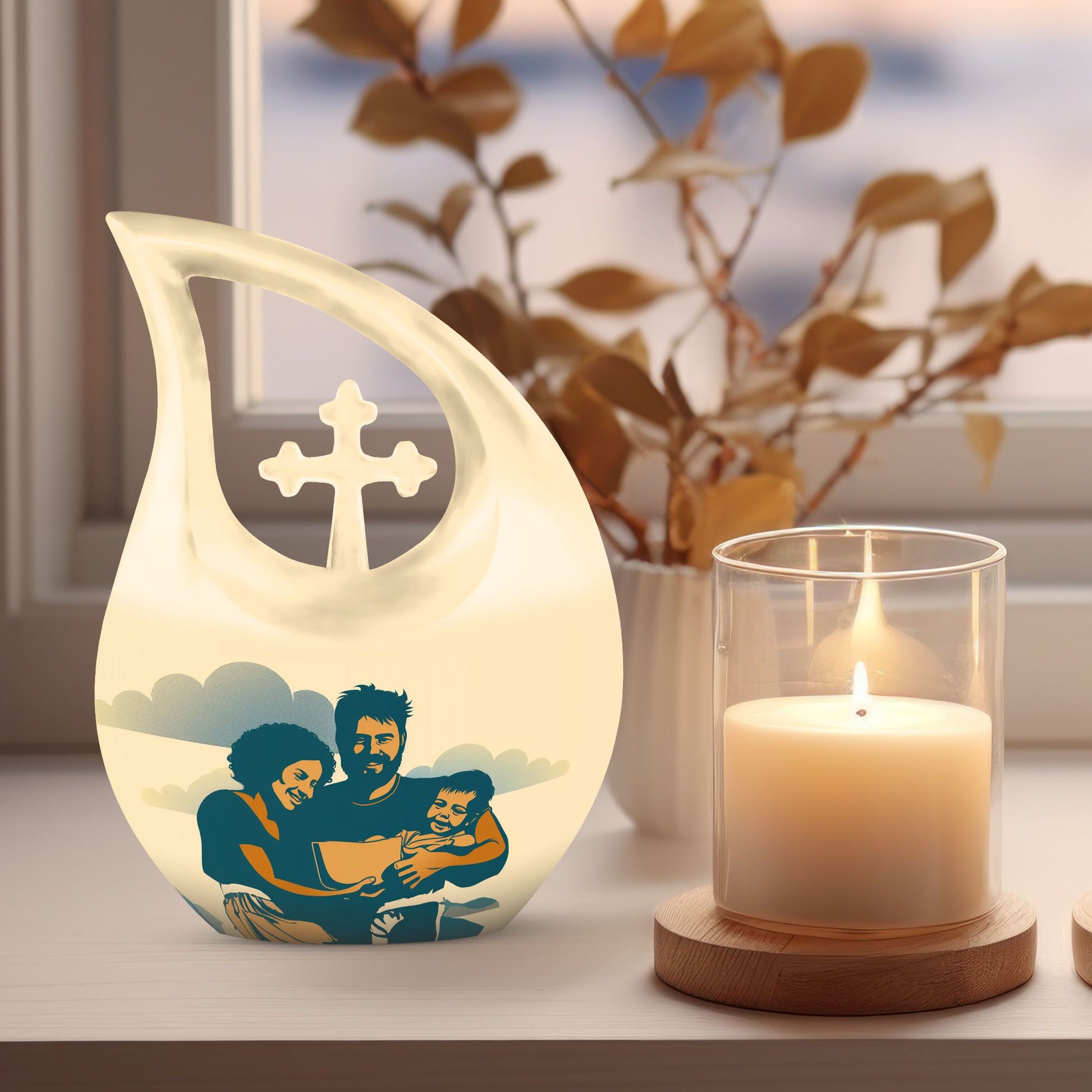 Father Son Fishing theme Custom Urn for Human Ashes