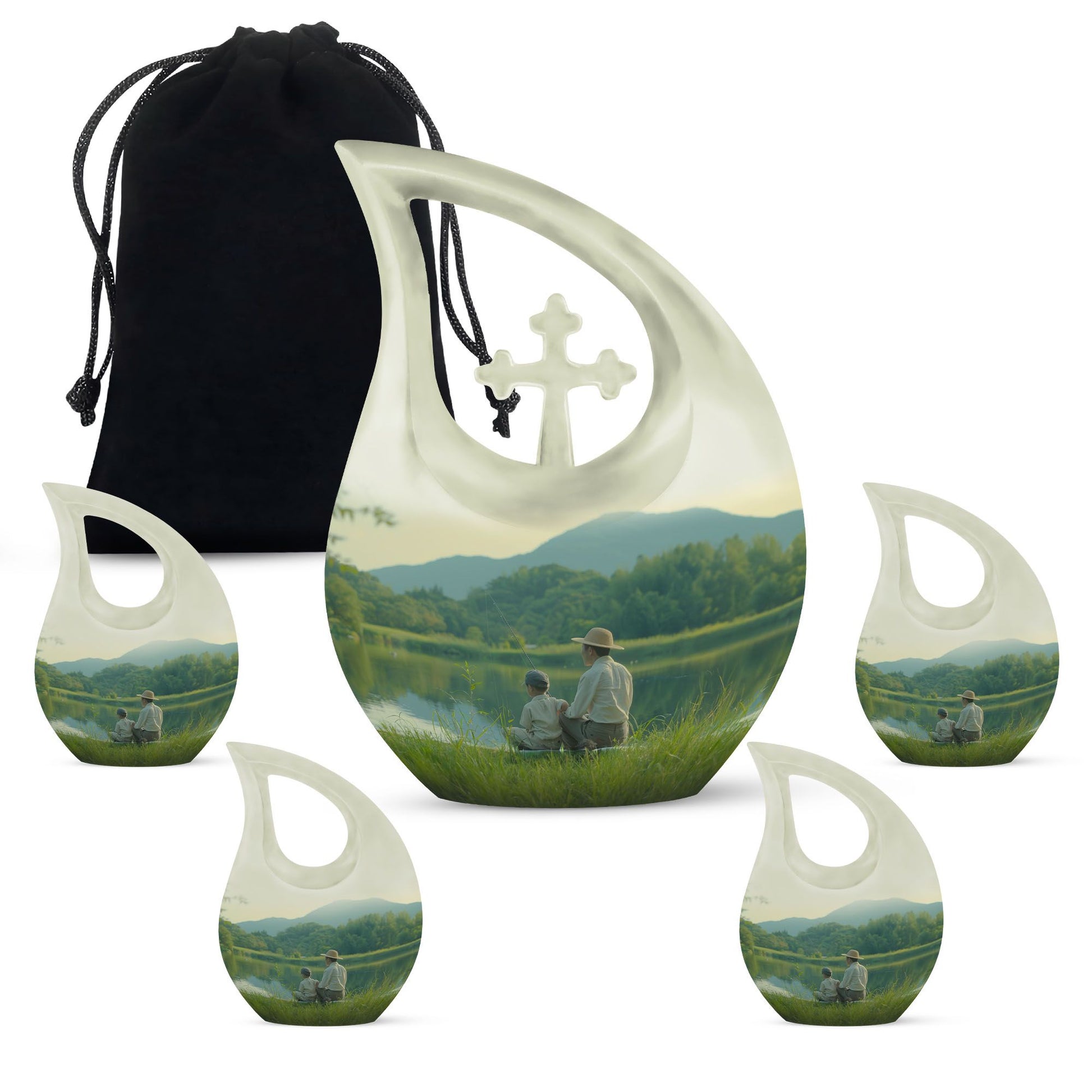 Father Son Fishing Memorial Urns - Beautiful Burial Urns For Ashes