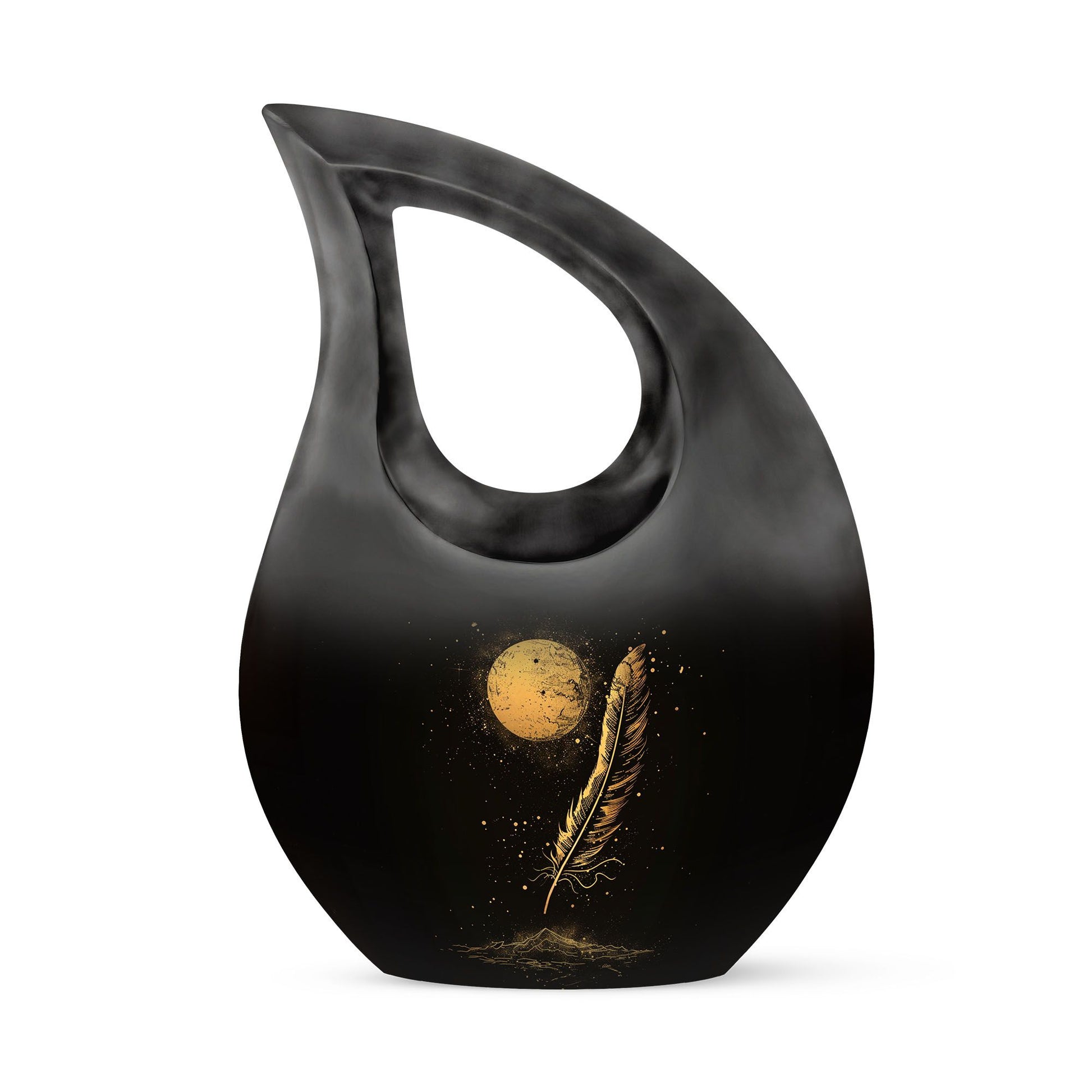 Black Moon Feather Decorative Urns - Cremation Urns For Human Ashes