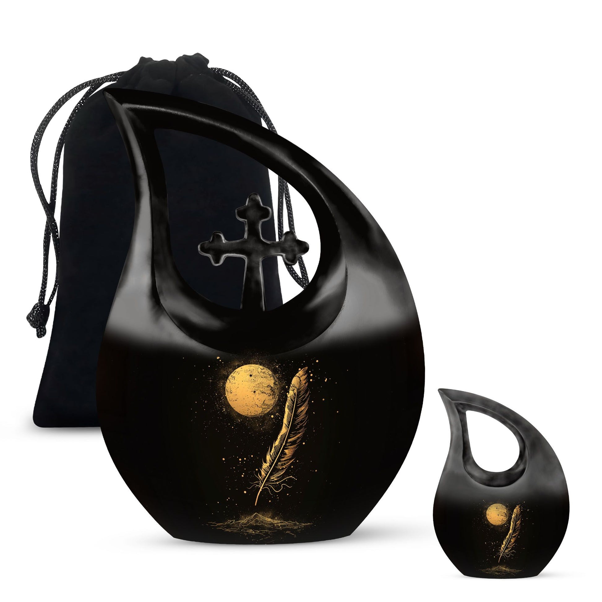 Black Moon Feather Decorative Urns - Cremation Urns For Human Ashes