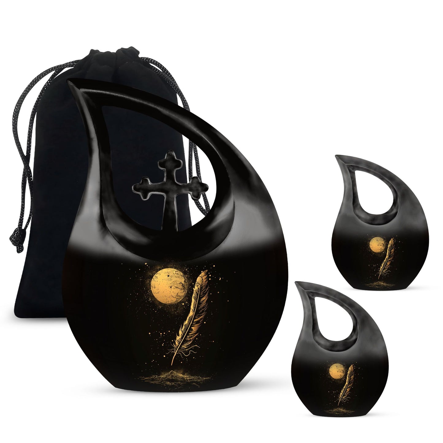 Black Personalized Galaxy Cremation Urn for Human Ashes - 10-inch, 200 cu in - Yatskia
