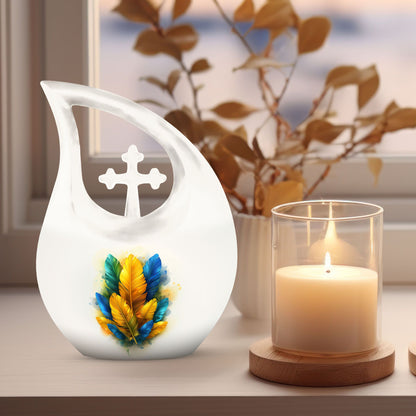 Cross Drop Feather Urn