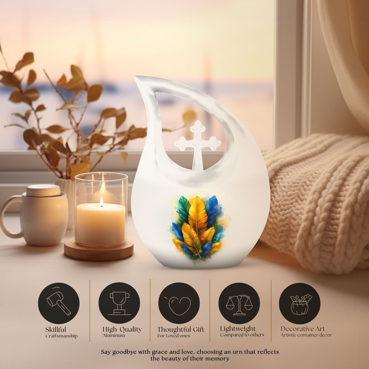 Cross Drop Feather Urn