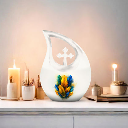 Cross Drop Feather Urn