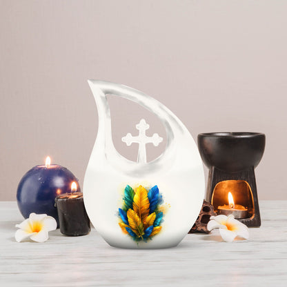 Cross Drop Feather Urn