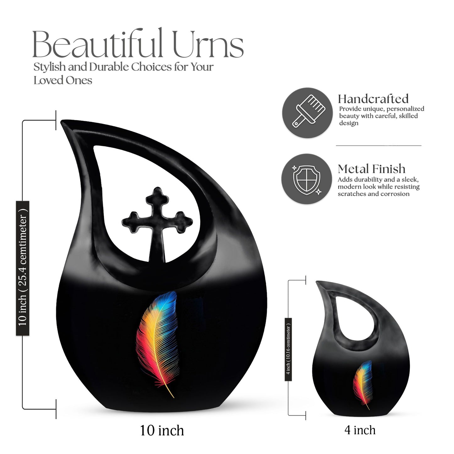 Feather themed 10-inch Large Urn for ashes