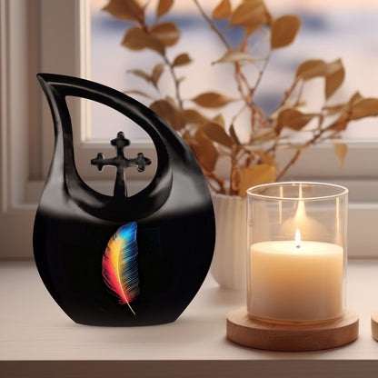 Feather themed 10-inch Large Urn for ashes