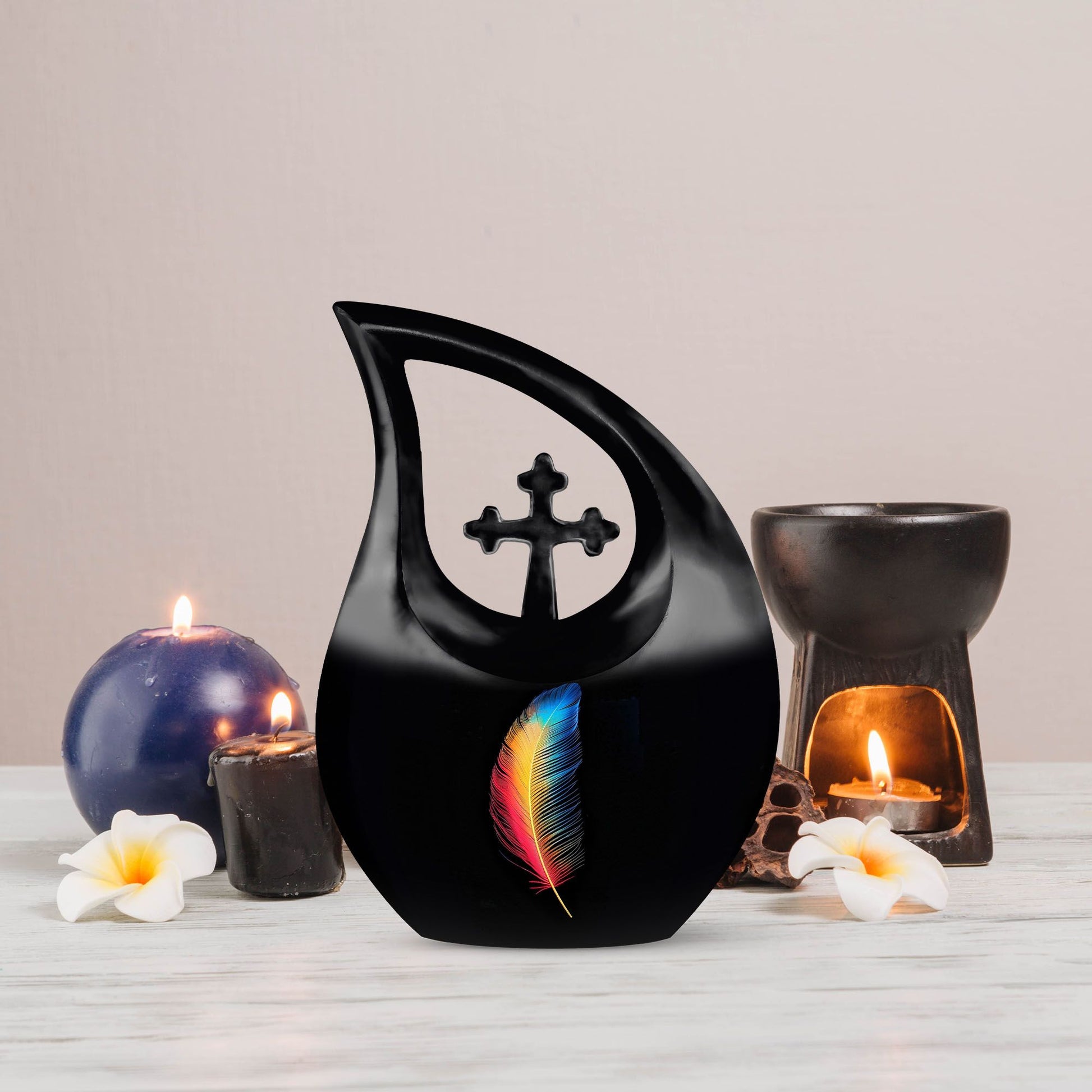 Feather themed 10-inch Large Urn for ashes