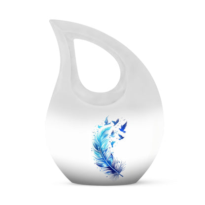 Blue Personalized Feather Cremation Urn for Women - 10-inch, 200 cu in - Yatskia