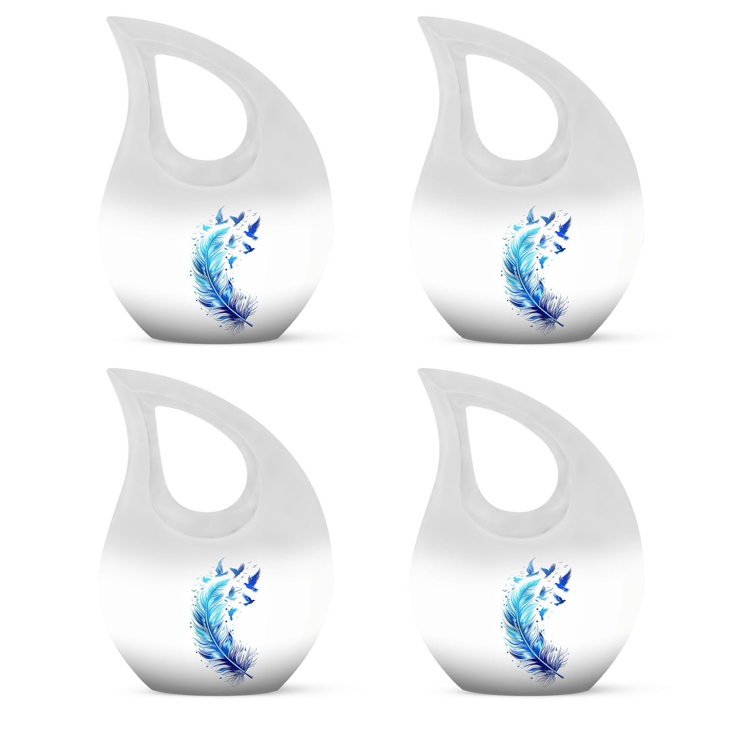 Blue Personalized Feather Cremation Urn for Women - 10-inch, 200 cu in - Yatskia