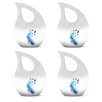 Blue Personalized Feather Cremation Urn for Women - 10-inch, 200 cu in - Yatskia