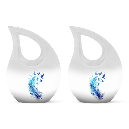 Blue Personalized Feather Cremation Urn for Women - 10-inch, 200 cu in - Yatskia