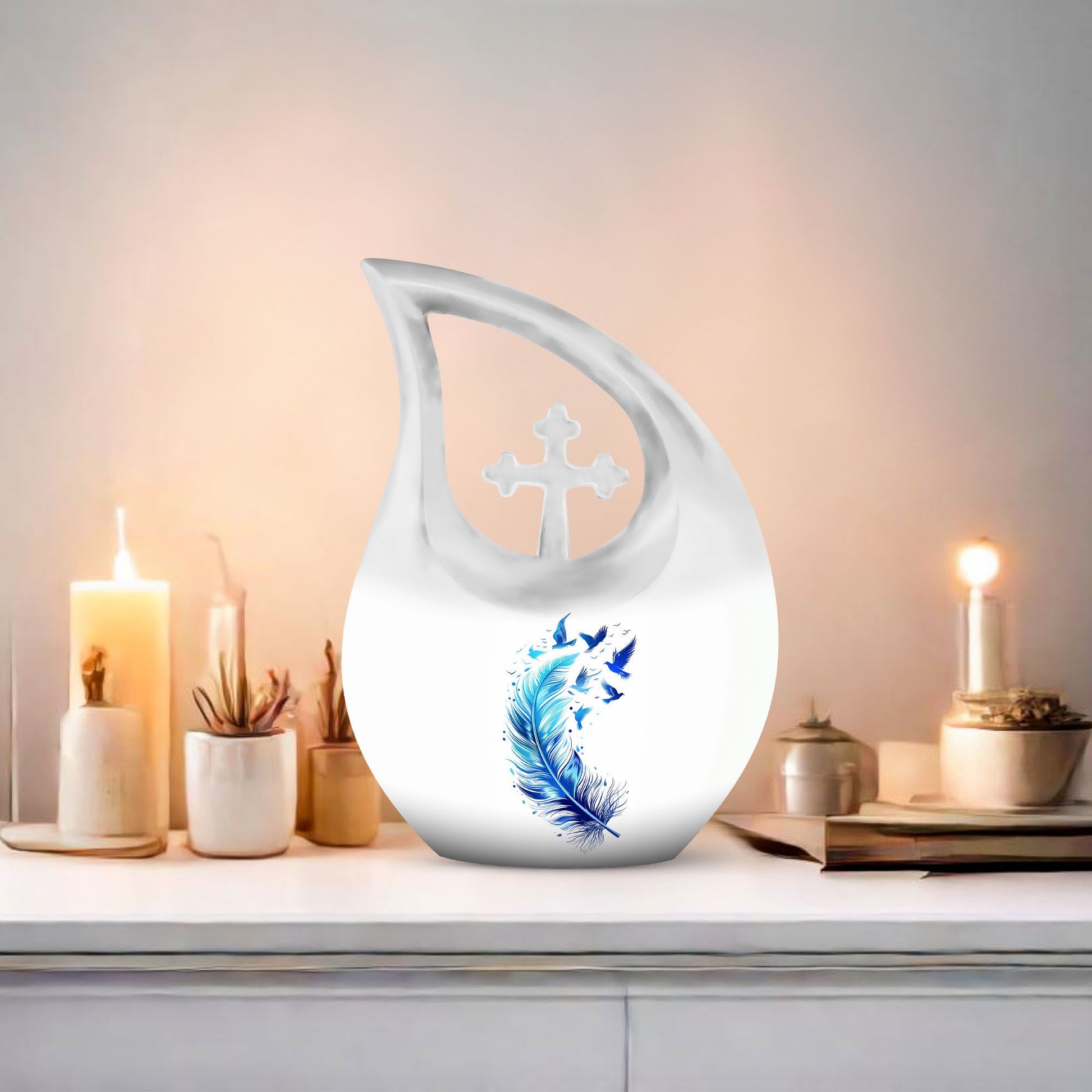 Feather Urn made of aluminium for ashes