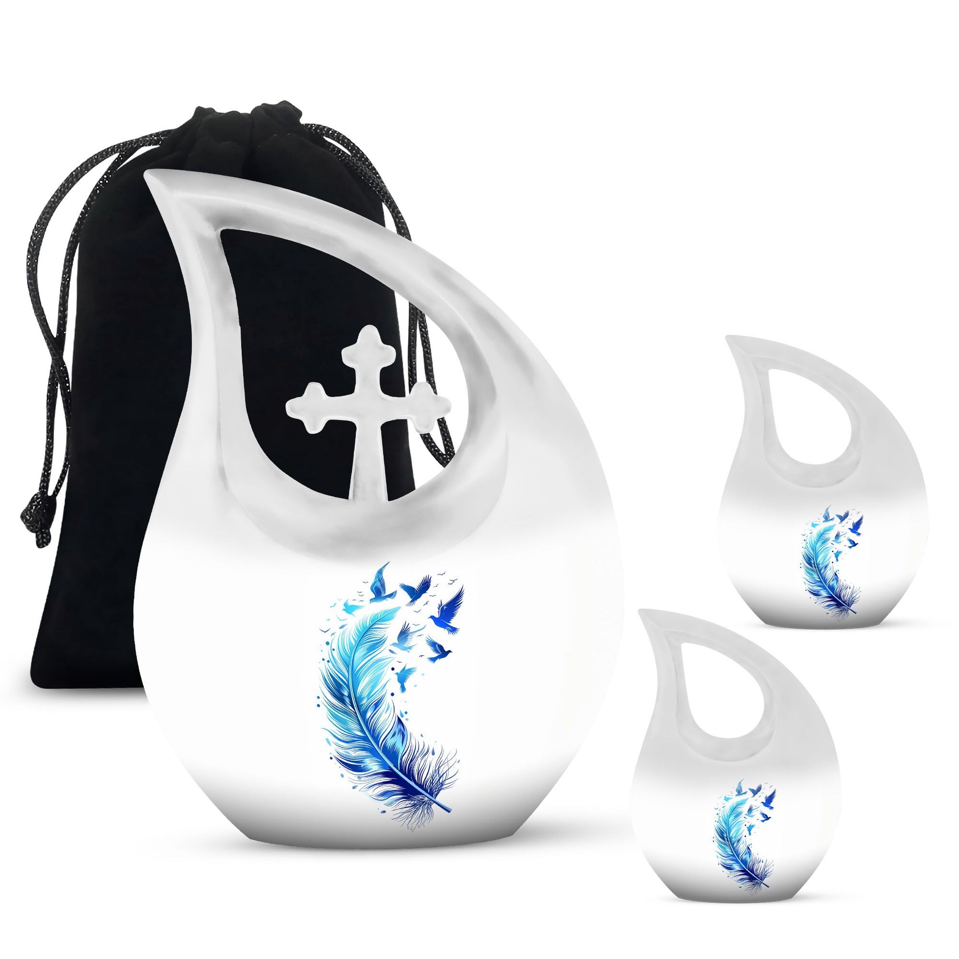 Feather Blue Flying Bird Cremation Urns - Memorial Urn For Women Ashes