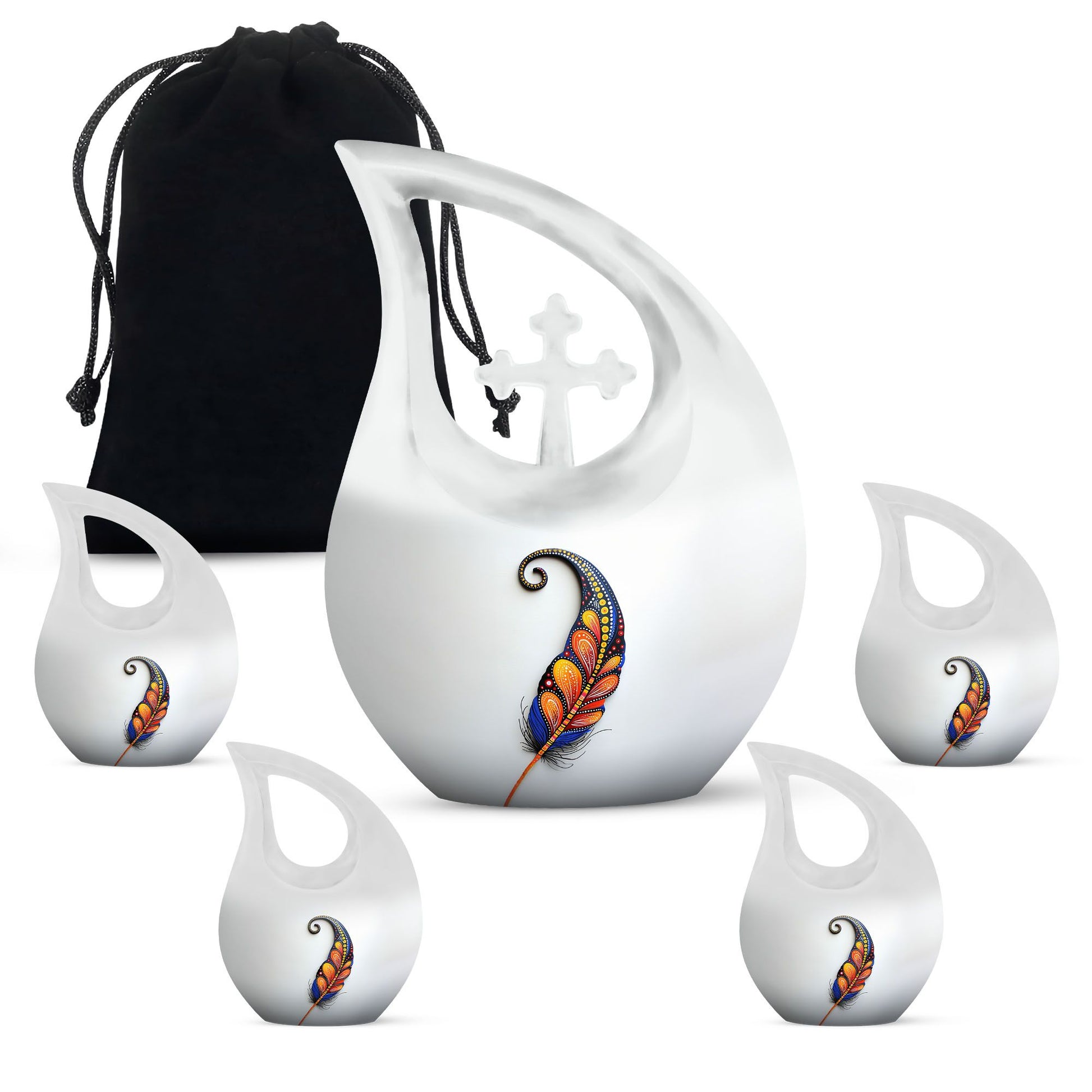 White Feather Urn For Human Ashes - Urn For Female