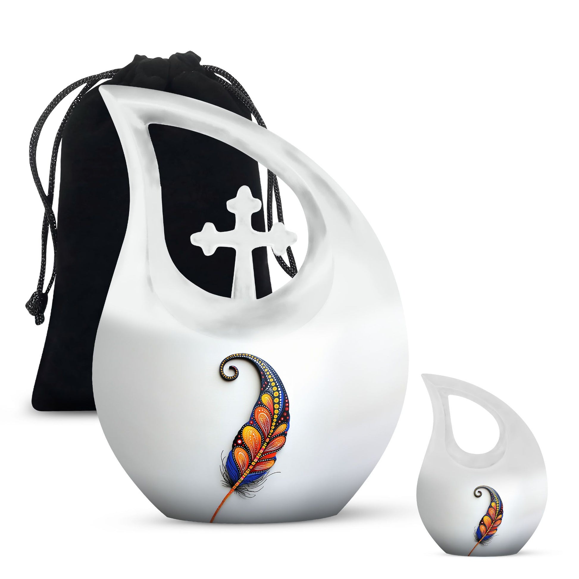 White Feather Urn For Human Ashes - Urn For Female