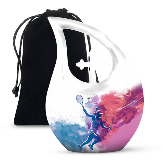 Tennis Themed Cross Drop Design Aluminium Funeral Urn