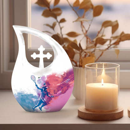 Tennis Themed Cross Drop Design Aluminium Funeral Urn