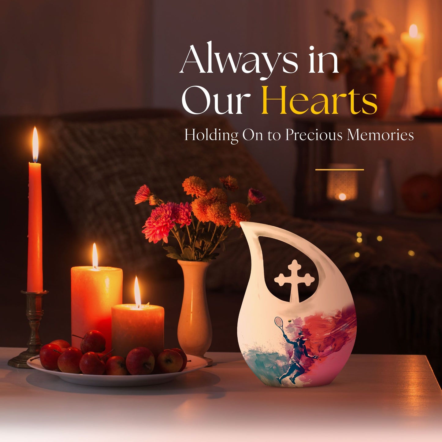 Tennis Themed Cross Drop Design Aluminium Funeral Urn