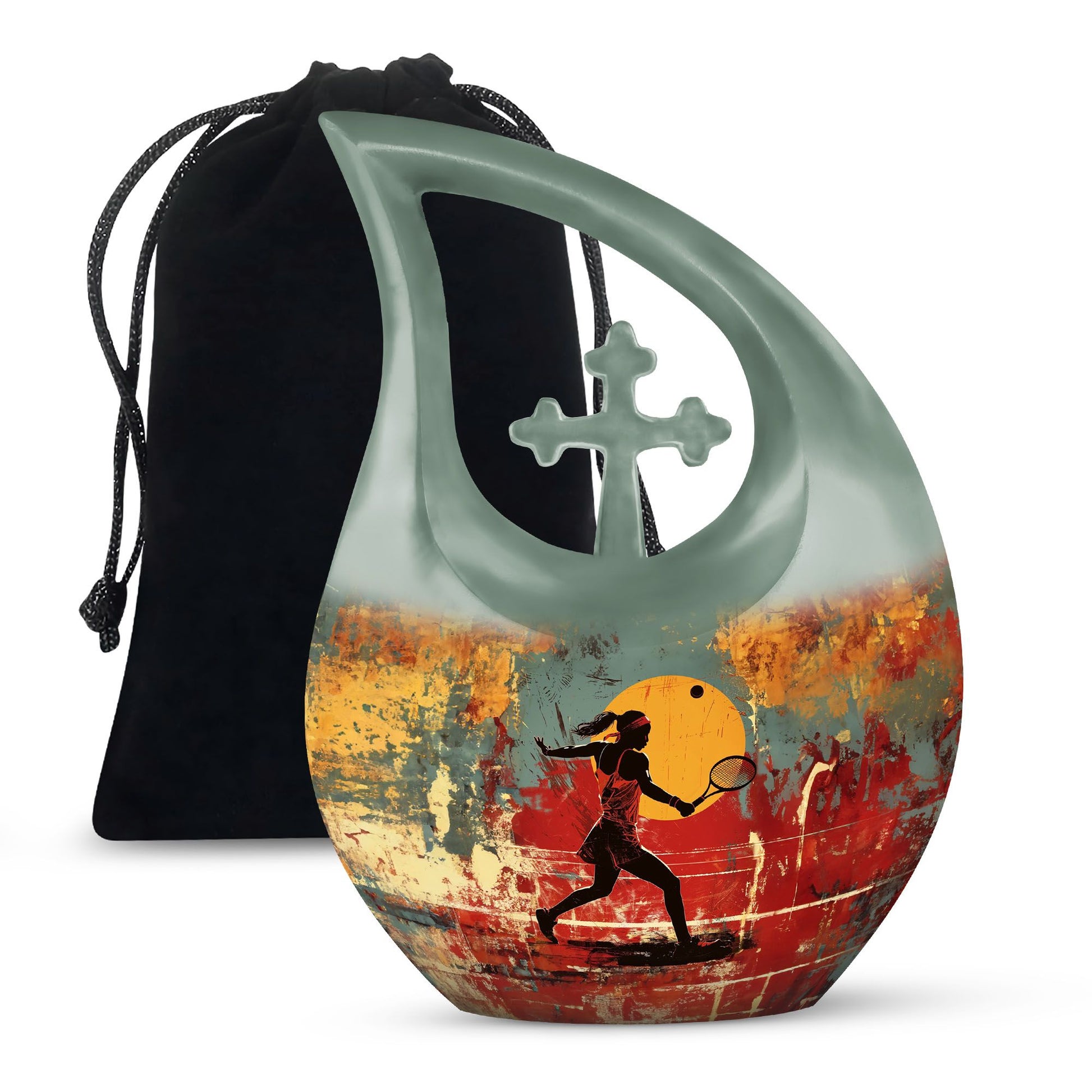 Tennis Themed Cross Drop Design Funeral Urn
