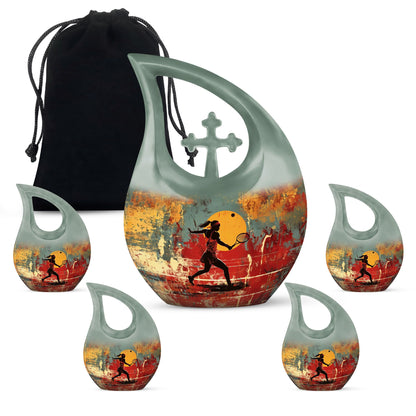 Tennis Themed Cross Drop Design Funeral Urn