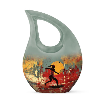 Tennis Themed Cross Drop Design Funeral Urn