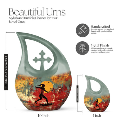 Tennis Themed Cross Drop Design Funeral Urn