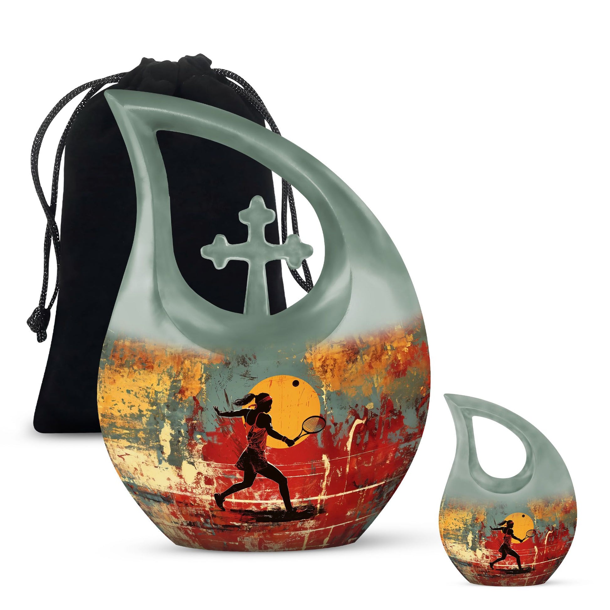 Tennis Themed Cross Drop Design Funeral Urn