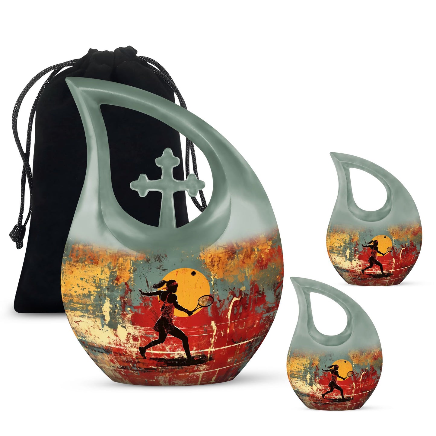 Tennis Themed Cross Drop Design Funeral Urn