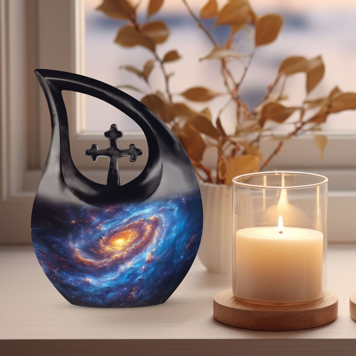 10 Inch Galaxy themed Cross Drop Urn 