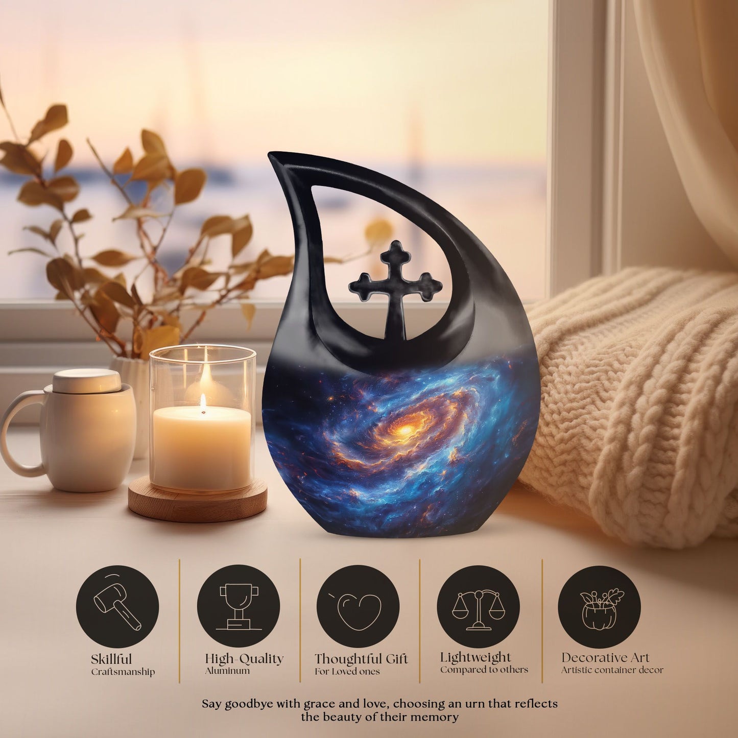 10 Inch Galaxy themed Cross Drop Urn 