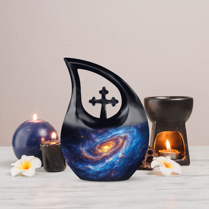 10 Inch Galaxy themed Cross Drop Urn 